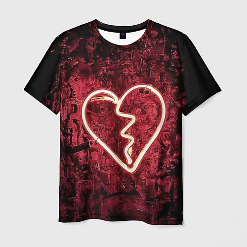 Мужская футболка Абстрактное неоновое сердце в механической тьме / 3D-принт – фото 1
