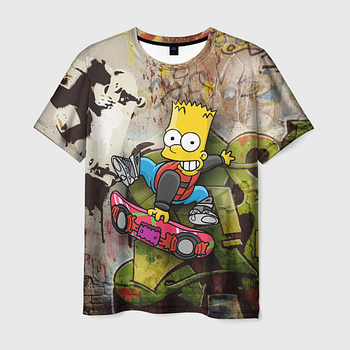 Мужская футболка Скейтбордист Барт Симпсон на фоне граффити / 3D-принт – фото 1