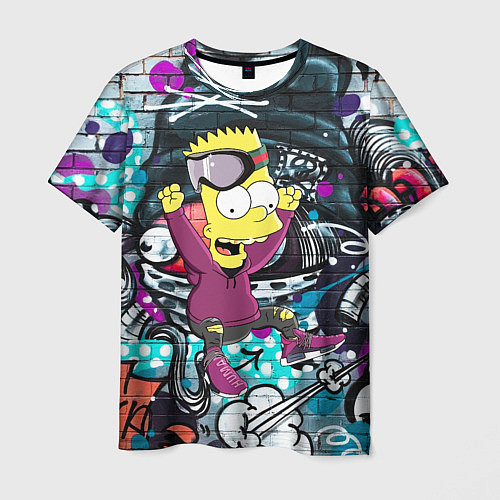 Мужская футболка Спортивный Барт Симпсон на фоне граффити / 3D-принт – фото 1