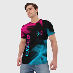 Футболка мужская Exeed - neon gradient: символ и надпись вертикальн, цвет: 3D-принт — фото 2