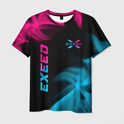 Футболка мужская Exeed - neon gradient: символ и надпись вертикальн, цвет: 3D-принт