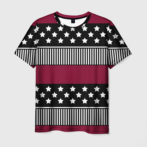 Мужская футболка Burgundy black striped pattern / 3D-принт – фото 1