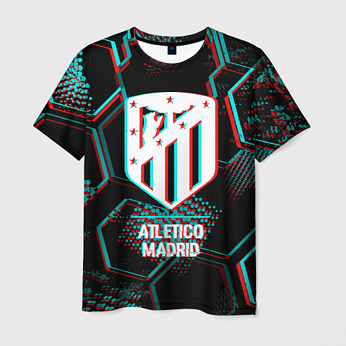 Мужская футболка Atletico Madrid FC в стиле glitch на темном фоне / 3D-принт – фото 1