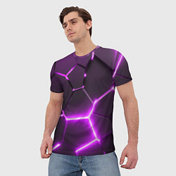 Футболка мужская Фиолетовые неоновые геометрические плиты, цвет: 3D-принт — фото 2