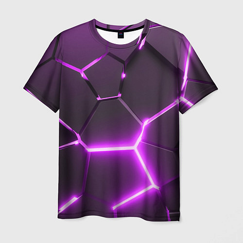 Мужская футболка Фиолетовые неоновые геометрические плиты / 3D-принт – фото 1