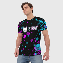 Футболка мужская Stray - кляксы - неон, цвет: 3D-принт — фото 2