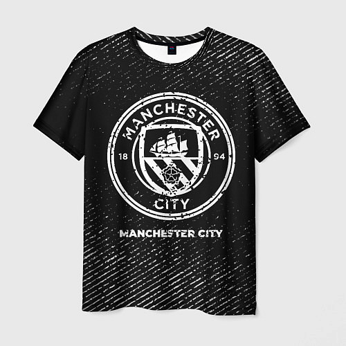Мужская футболка Manchester City с потертостями на темном фоне / 3D-принт – фото 1