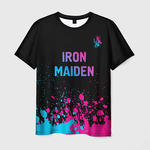 Мужская футболка Iron Maiden - neon gradient: символ сверху / 3D-принт – фото 1