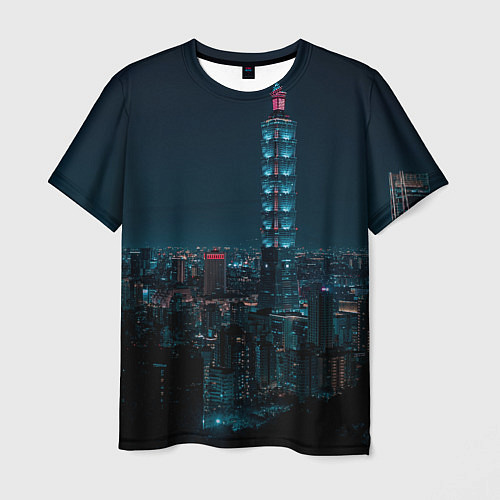 Мужская футболка Ночной неоновый город / 3D-принт – фото 1