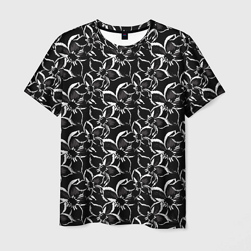Мужская футболка Черно-белый цветочный узор / 3D-принт – фото 1