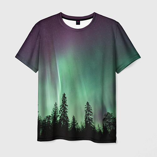 Мужская футболка Сияние над лесом / 3D-принт – фото 1