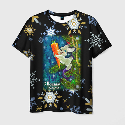 Мужская футболка Новый год зайчик с морковью / 3D-принт – фото 1