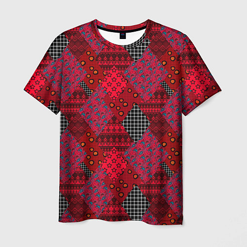Мужская футболка Красный лоскутный узор пэчворк / 3D-принт – фото 1