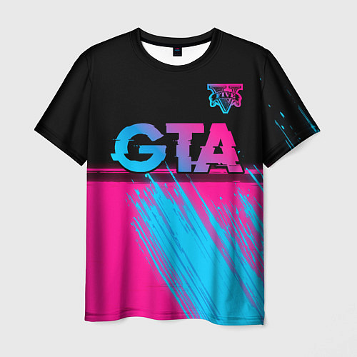 Мужская футболка GTA - neon gradient: символ сверху / 3D-принт – фото 1