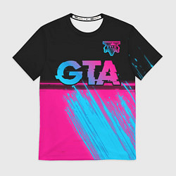 Футболка мужская GTA - neon gradient: символ сверху, цвет: 3D-принт