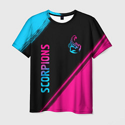 Футболка мужская Scorpions - neon gradient: надпись, символ, цвет: 3D-принт