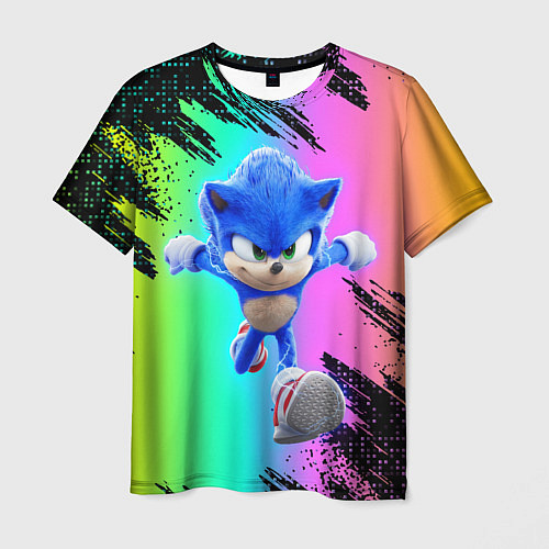 Мужская футболка Sonic neon / 3D-принт – фото 1