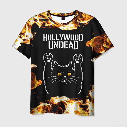 Мужская футболка Hollywood Undead рок кот и огонь / 3D-принт – фото 1