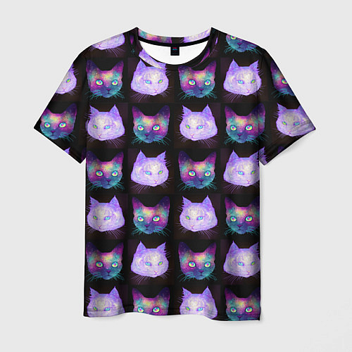 Мужская футболка Неоновые кошачьи морды / 3D-принт – фото 1