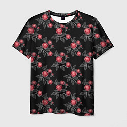 Футболка мужская Акварельные розы на черном, цвет: 3D-принт