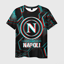 Футболка мужская Napoli FC в стиле glitch на темном фоне, цвет: 3D-принт