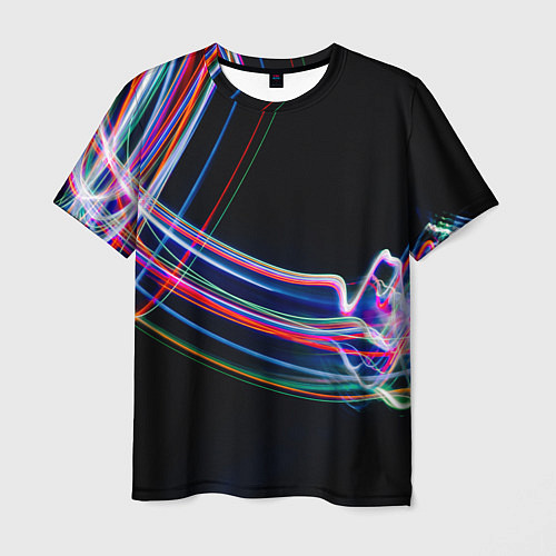 Мужская футболка Неоновые линии во тьме / 3D-принт – фото 1