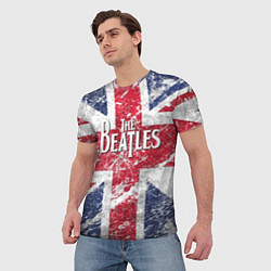 Футболка мужская The Beatles - лого на фоне флага Великобритании, цвет: 3D-принт — фото 2