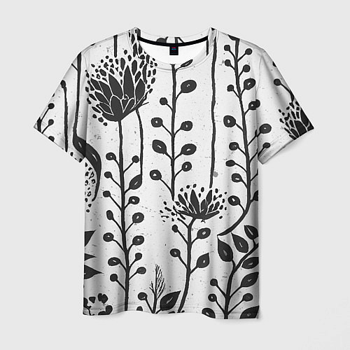 Мужская футболка Нарисованные монохромные цветы / 3D-принт – фото 1