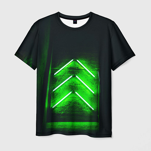 Мужская футболка Неоновые зелёные стрелки во тьме / 3D-принт – фото 1