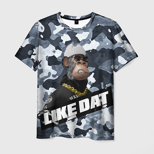 Мужская футболка Камуфляж обезьяна в шапке-ушанке like dat / 3D-принт – фото 1
