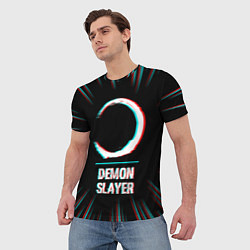 Футболка мужская Символ Demon Slayer в стиле glitch на темном фоне, цвет: 3D-принт — фото 2