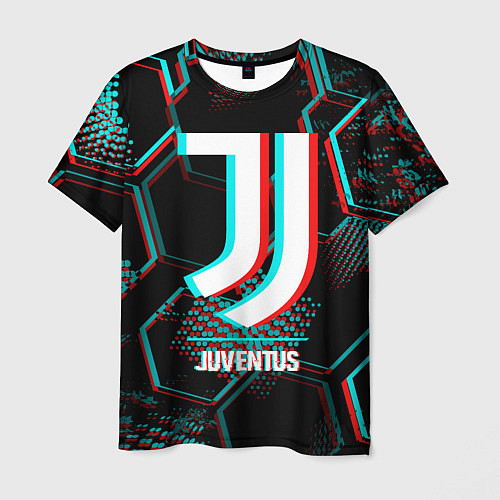 Мужская футболка Juventus FC в стиле glitch на темном фоне / 3D-принт – фото 1