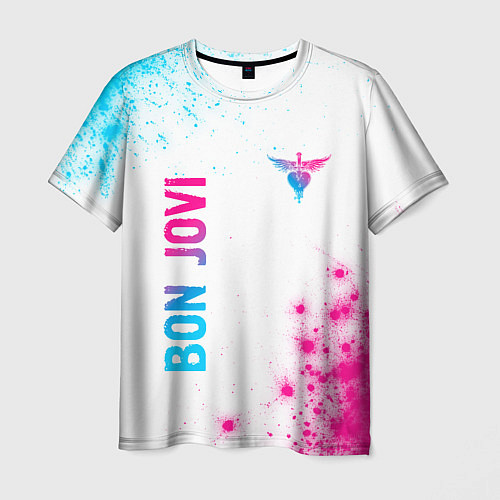 Мужская футболка Bon Jovi neon gradient style: надпись, символ / 3D-принт – фото 1