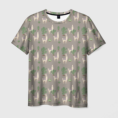 Мужская футболка Три забавных ламы среди кактусов / 3D-принт – фото 1