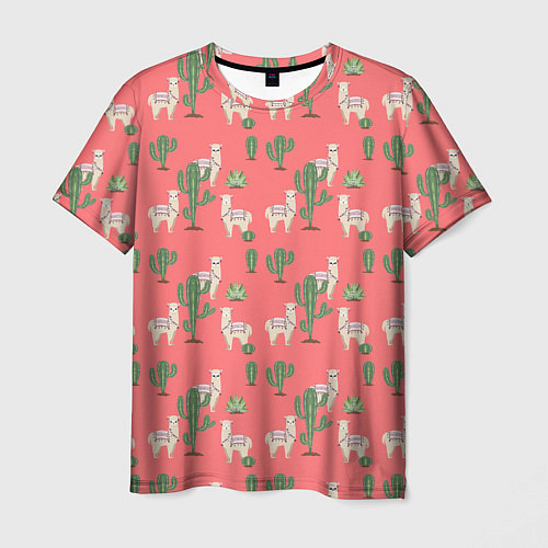 Мужская футболка Три забавных альпака среди кактусов / 3D-принт – фото 1