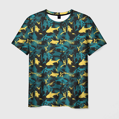 Мужская футболка Акулы разноцветные / 3D-принт – фото 1