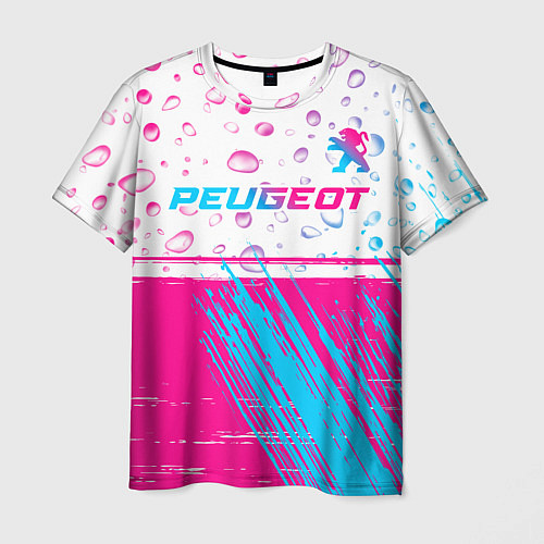 Мужская футболка Peugeot neon gradient style: символ сверху / 3D-принт – фото 1