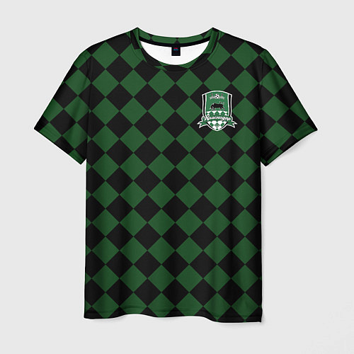Мужская футболка Краснодар черно-зеленая клетка / 3D-принт – фото 1
