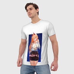 Футболка мужская Человек-бензопила Пауэр и котик, цвет: 3D-принт — фото 2