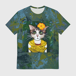 Футболка мужская Грустная кошка Фриды Кало из нейросети, цвет: 3D-принт