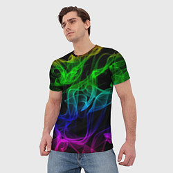 Футболка мужская Разноцветный неоновый дым, цвет: 3D-принт — фото 2
