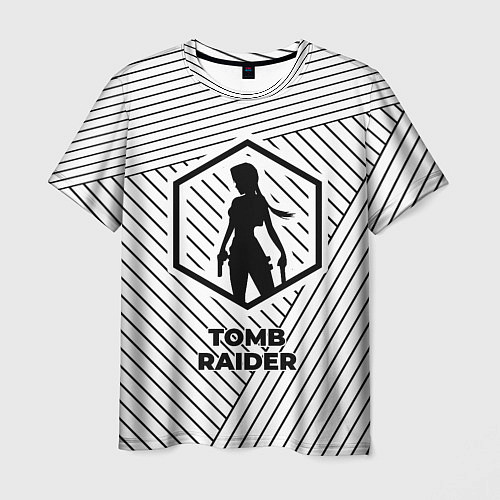 Мужская футболка Символ Tomb Raider на светлом фоне с полосами / 3D-принт – фото 1