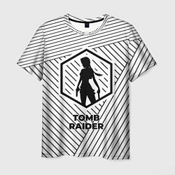 Футболка мужская Символ Tomb Raider на светлом фоне с полосами, цвет: 3D-принт