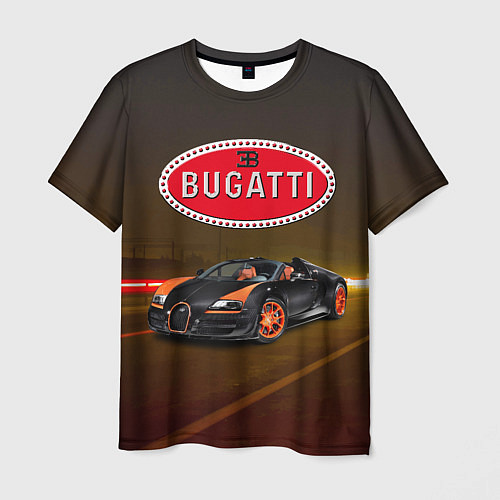 Мужская футболка Bugatti на ночной дороге / 3D-принт – фото 1