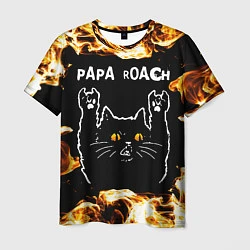 Футболка мужская Papa Roach рок кот и огонь, цвет: 3D-принт