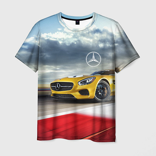 Мужская футболка Mercedes AMG V8 Biturbo на трассе / 3D-принт – фото 1