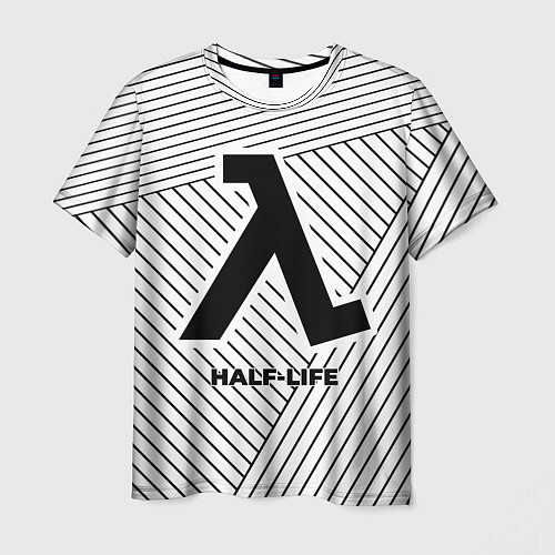 Мужская футболка Символ Half-Life на светлом фоне с полосами / 3D-принт – фото 1