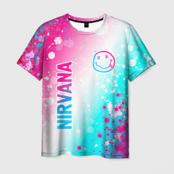 Мужская футболка Nirvana neon gradient style: надпись, символ