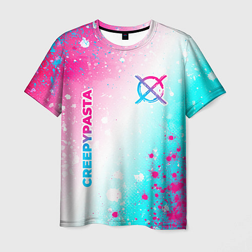 Мужская футболка CreepyPasta neon gradient style: надпись, символ / 3D-принт – фото 1