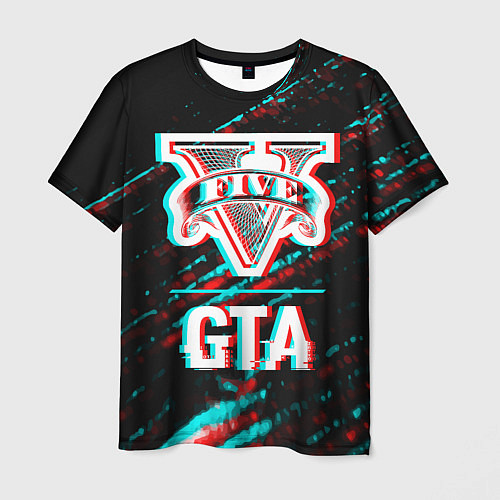 Мужская футболка GTA в стиле glitch и баги графики на темном фоне / 3D-принт – фото 1